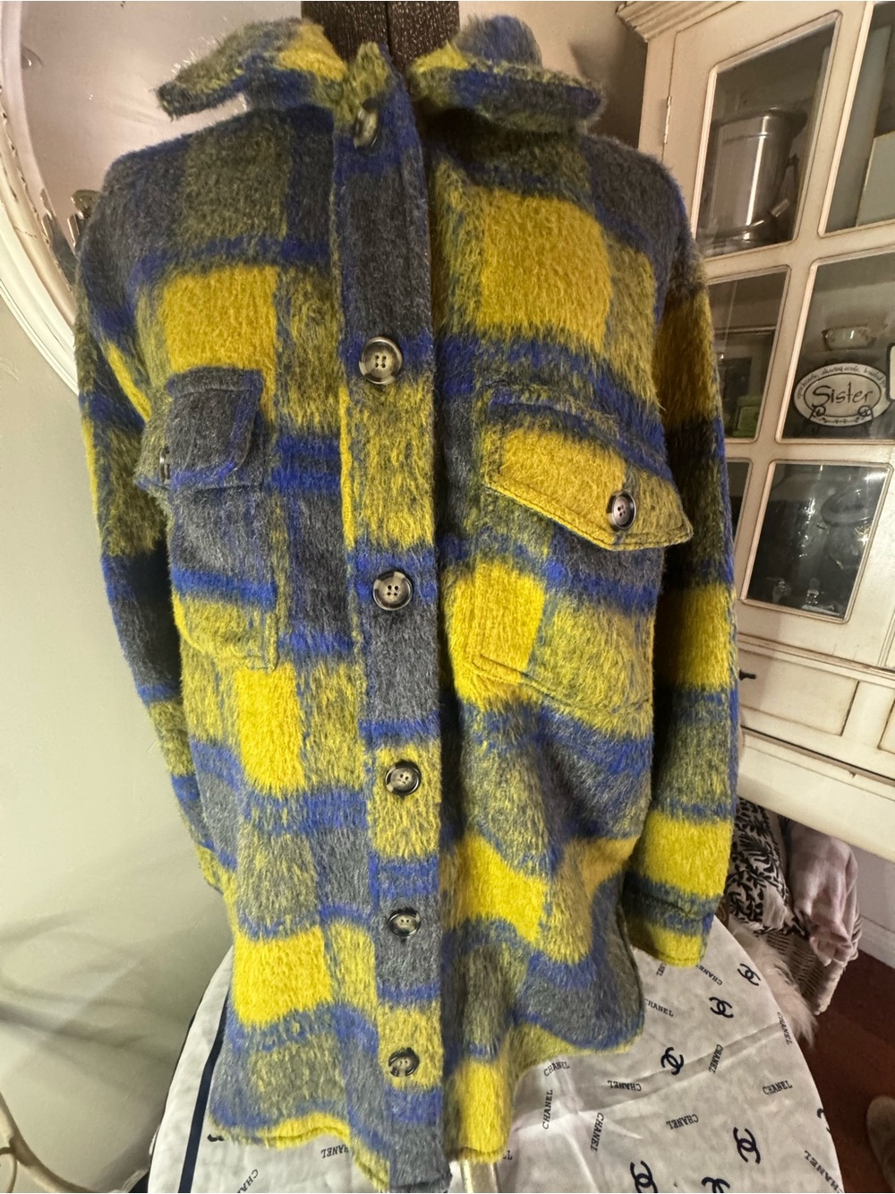 HYFVE Olive & Navy Plaid Fuzzy Shacket